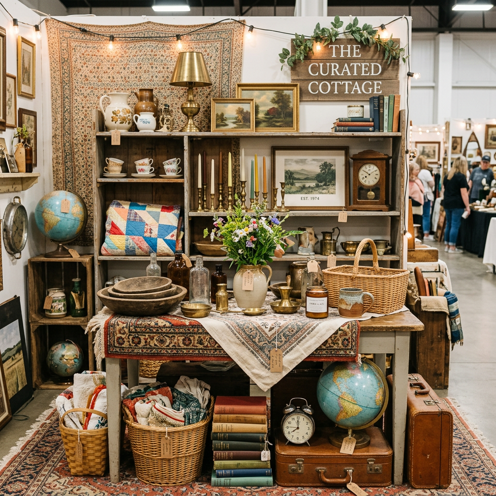 Curated vintage and modern home décor vendor booth