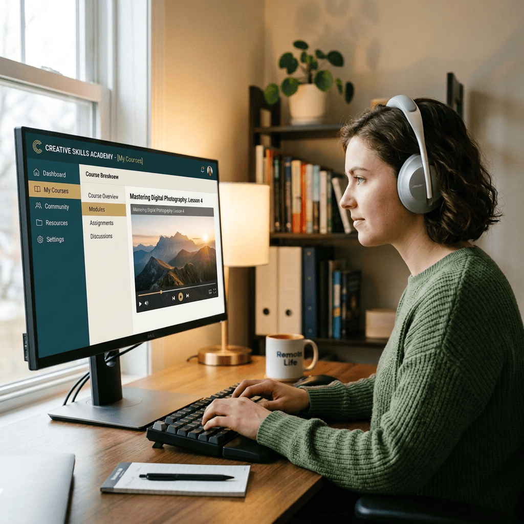 Woman at computer viewing “Rather Type Than Talk? Work-From-Home Chat Jobs to Explore.”